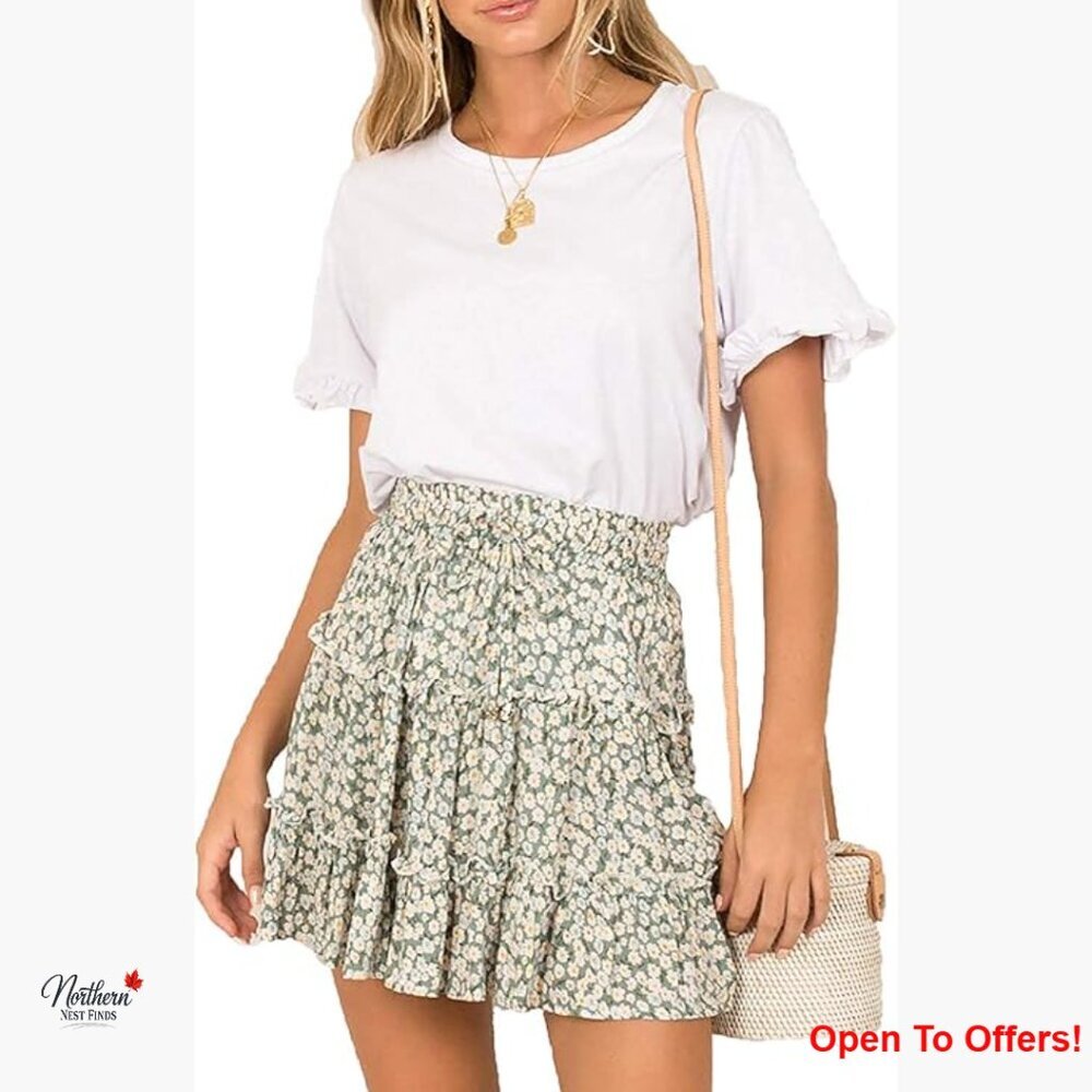 High Waist Ruffle Skirt Floral Print Swing Beach Mini Skirt